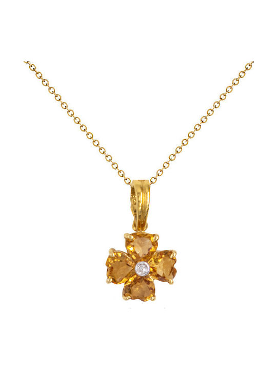 Μενταγιον Κ18 Χρυσό Citrine Διαμάντια F126451