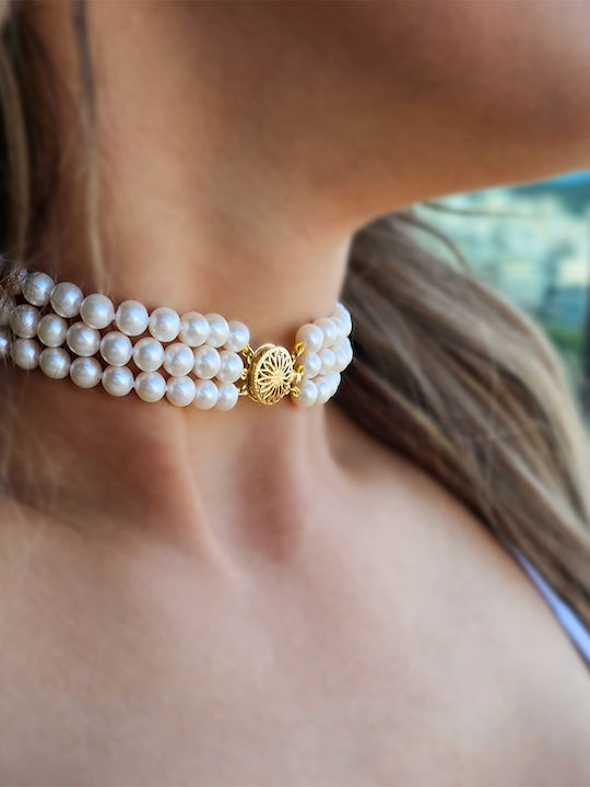 Κολιέ Choker Κ14 Χρυσά Στοιχεία 3 Σειρές Λευκά Μαργαριτάρια F126489 Κολιέ Choker Κ14 Χρυσά Στοιχεία 3 Σειρές Λευκά Μαργαριτάρια F126489