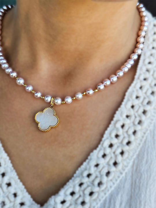 Necklace 18k Gold Pendant Shell Pearl Salmon Pearls F125785