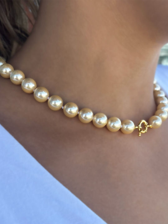 Κολιέ 925 Ασημένιο Επιχρυσωμένο Κούμπωμα Gold Shell Pearl S126439