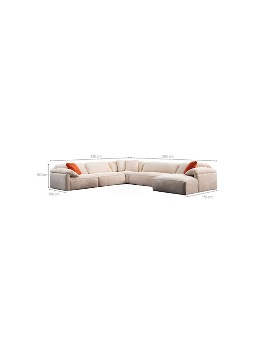 Flamingo Corner 1 Corner Couch Cream 335x385x80 cm