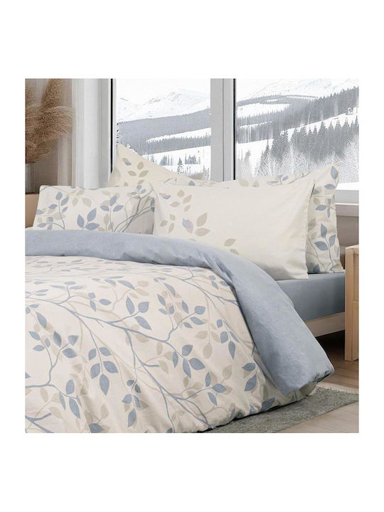 Nima Duvet Cover Set Flannel Single with Pillowcase 160x240 High Up Beige, Blue