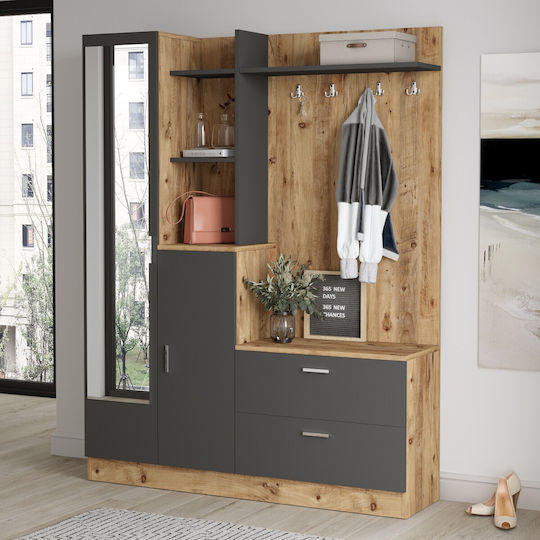 Mobilier de Intrare cu Oglindă / Cuier & Dulap pentru Pantofi Oak-anthracite 140x36.8x181.8cm