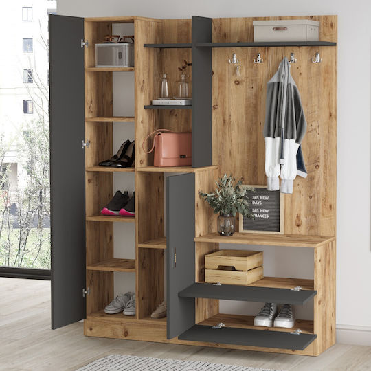 Mobilier de Intrare cu Oglindă / Cuier & Dulap pentru Pantofi Oak-anthracite 140x36.8x181.8cm