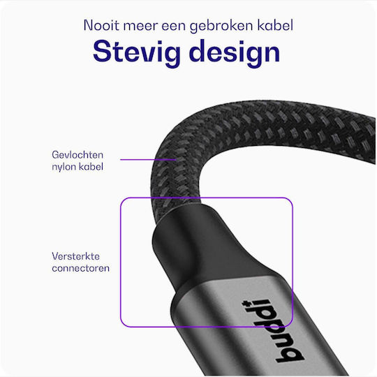 Buddi Flex Tip-C în MicroUSB Negru 2m