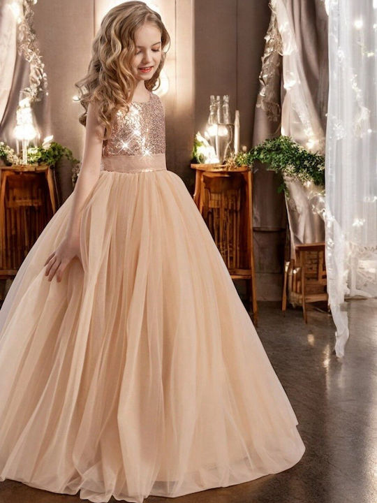 Children's Dress Sleeveless with Sequins Gold