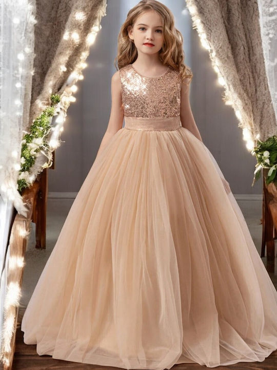 Children's Dress Sleeveless with Sequins Gold
