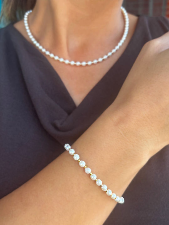 Margaritari Set with Necklace & Bracelet from Gold 14K with Pearls