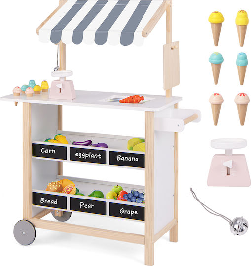 Costway Kids Wooden Ice Cream Cart 6 Ice Creams 2 Shelves Grey Tp10051wh