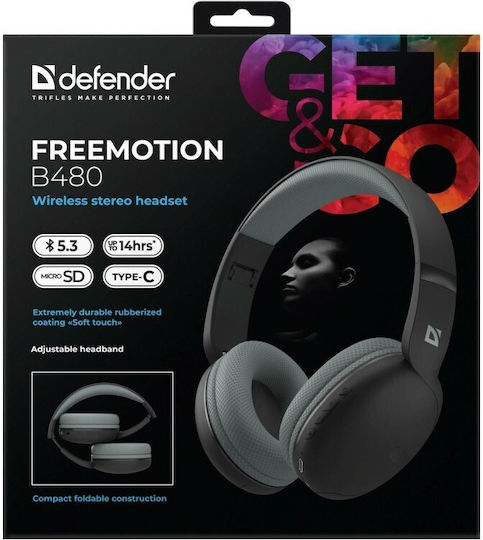 Defender Freemotion B480 Ασύρματα Bluetooth On Ear Ακουστικά με 50 ώρες Λειτουργίας Μαύρα