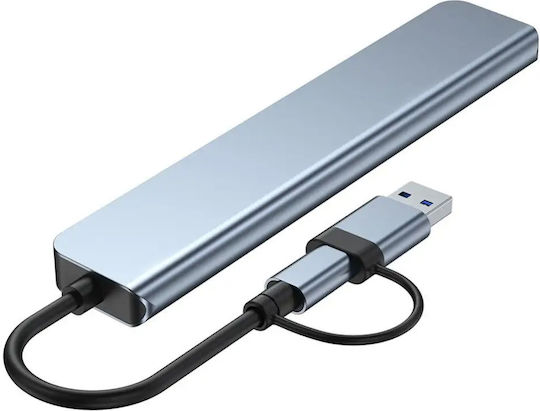 Techsuit Databridge 7 In 1 (H6) Hub 7 Θυρών USB 3.2 με σύνδεση USB-A / USB-C Γκρι
