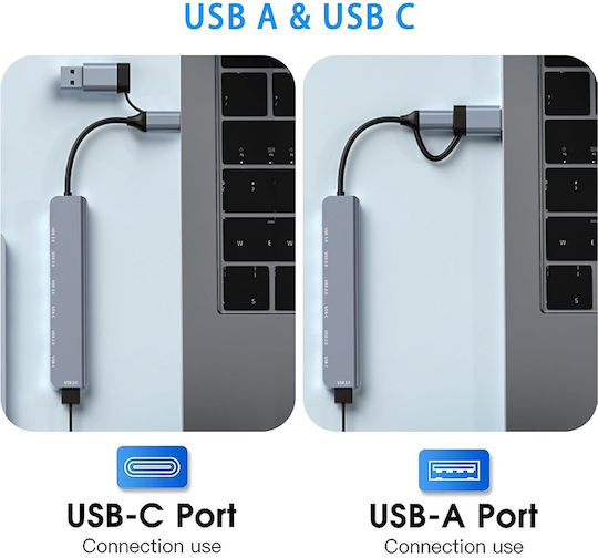 Techsuit Databridge 7 In 1 (H6) Hub 7 Θυρών USB 3.2 με σύνδεση USB-A / USB-C Γκρι