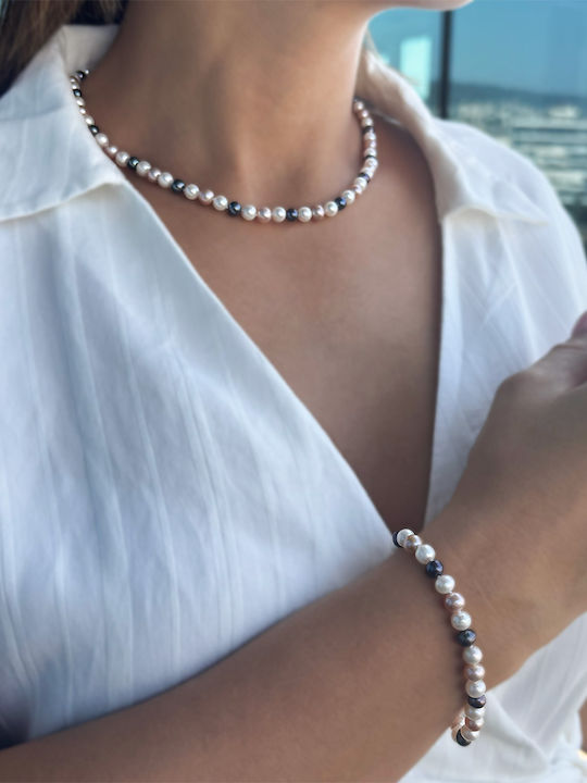 Margaritari Set with Necklace & Bracelet from Gold 14K with Pearls