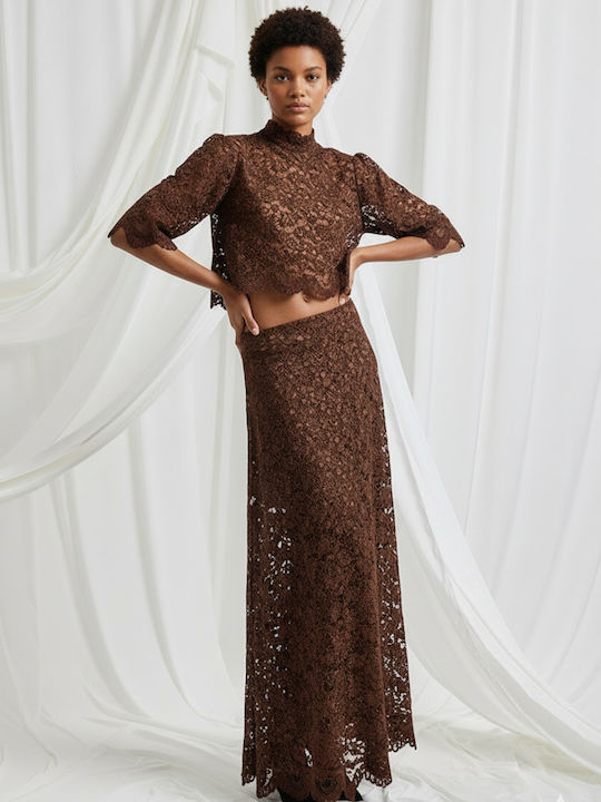 Women's Crop Top with 3/4 Sleeve Brown
