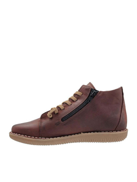 Leather Women's Ankle Boots Burgundy