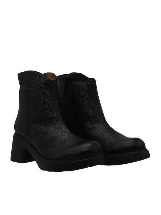 Leather Women's Ankle Boots with Medium Heel Black