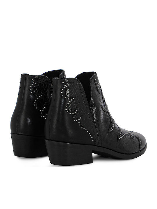 Leder Stiefeletten Damen Schwarz