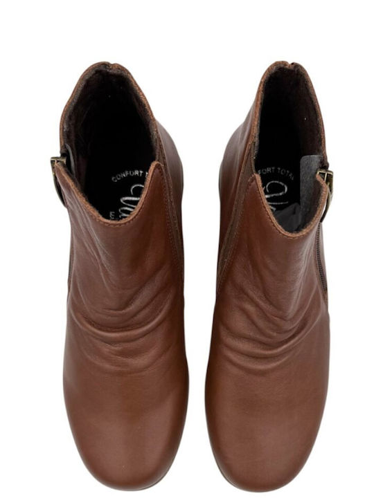 Leather Women's Ankle Boots Platform Tabac Brown