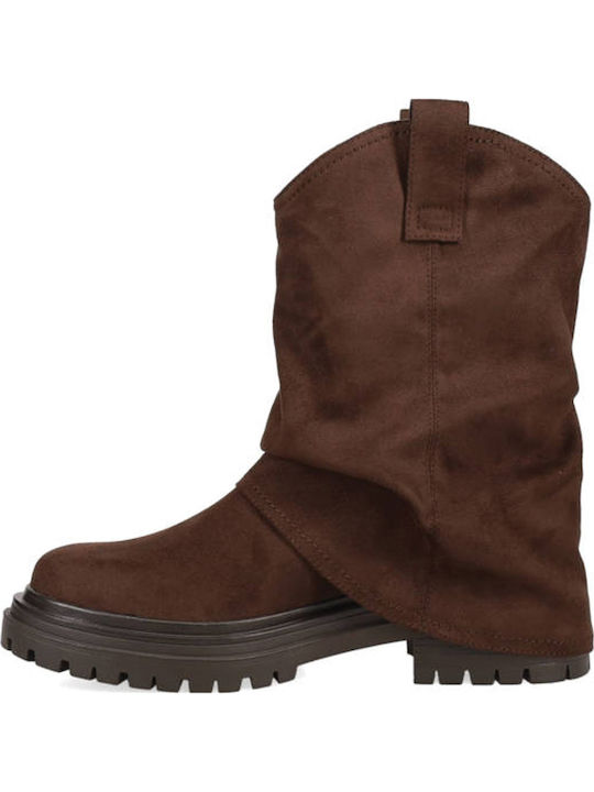 Suede Women's Ankle Boots with Medium Heel Brown