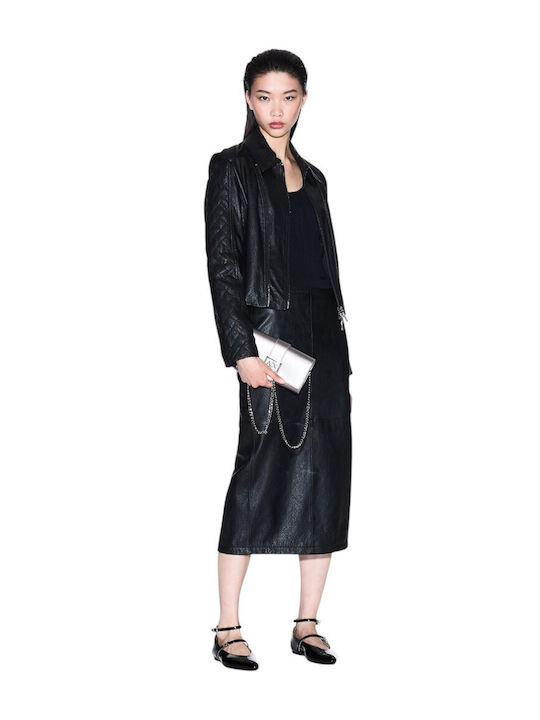 Women's Long Lifestyle Leather Jacket for Winter Black