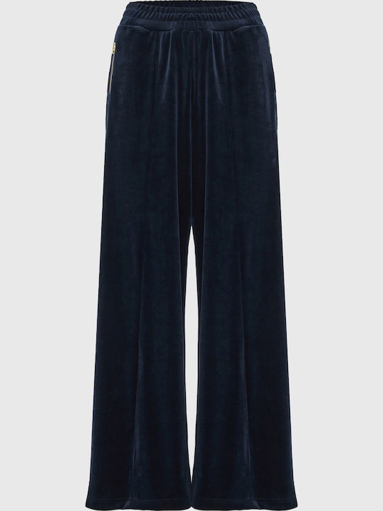 Women's High-waisted Fabric Trousers with Elastic in Relaxed Fit Midnight Blue