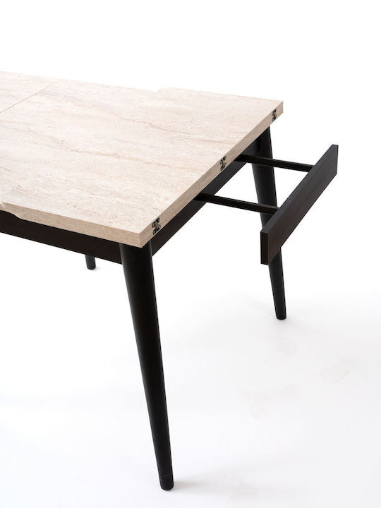 Totem Table Dining Room Extendable Wooden with Plastic Frame Travertine Black 80x80x75cm