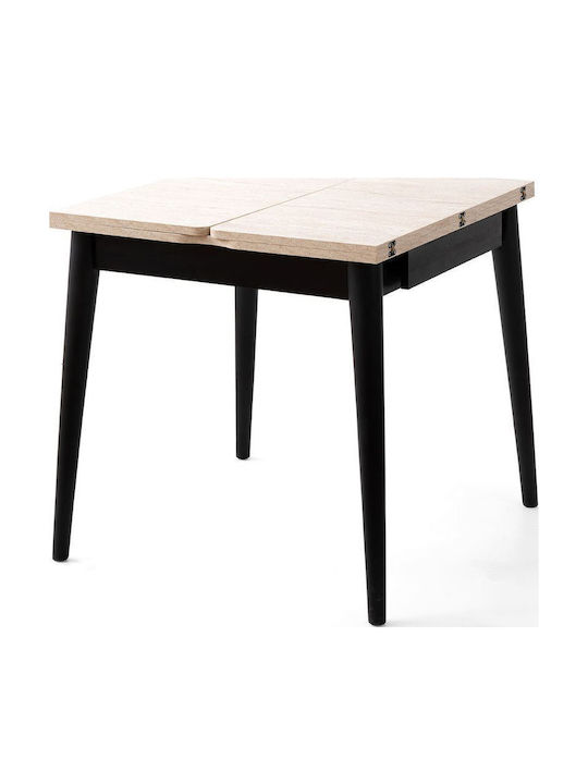 Totem Table Dining Room Extendable Wooden with Plastic Frame Travertine Black 80x80x75cm