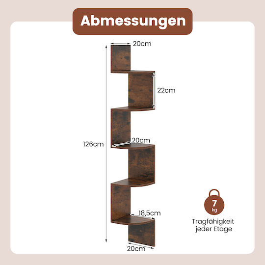 Eckiges Wandregal Braune Farbe 20x20x126cm
