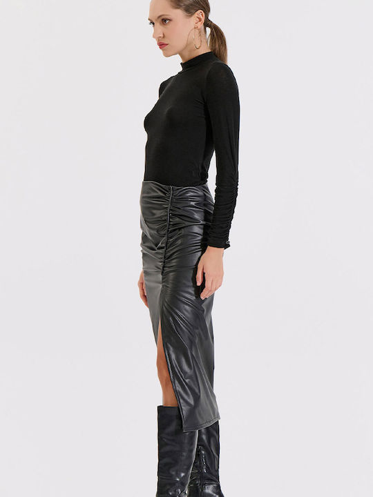 Leder Midi Rock Black