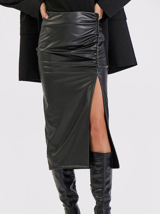 Leder Midi Rock Black