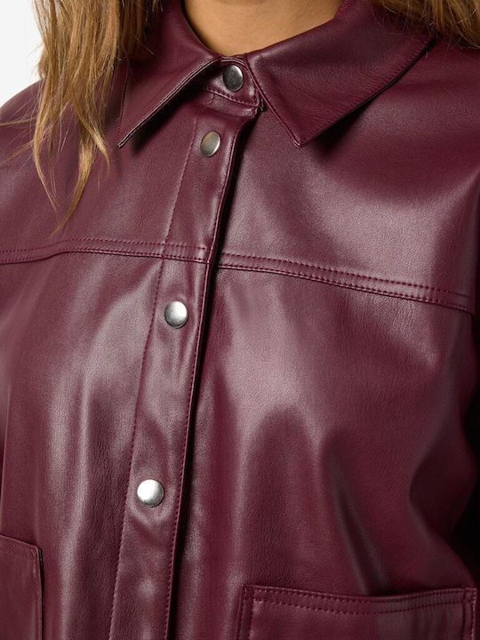 Women's Leather Long Sleeve Shirt Violet