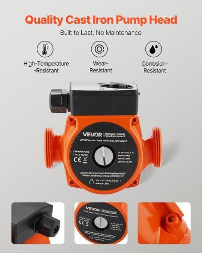 Κυκλοφορητής Vevor Lps25-6s/130 Χυτοσίδηρο 1/8 Hp 220-240v 55 Lpm Αντλία Κυκλοφορίας Ζεστού Νερού Ανακυκλοφορία Σύνδεση Σπείρωμα Ρύθμιση 3 Ταχυτήτων Αθόρυβη Λειτουργία Σύστημα Θέρμανσης Σπιτιού