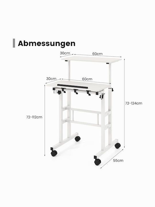 Desk Wooden White with Metal Legs & Adjustable Height 60x30x72cm