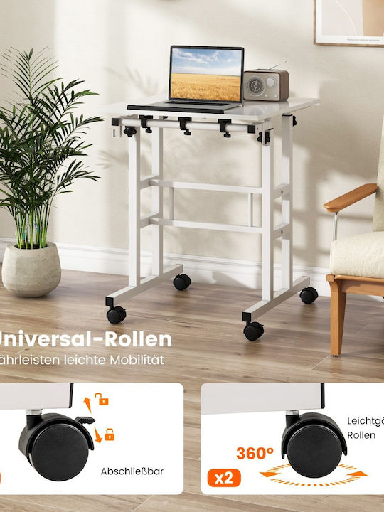 Desk Wooden White with Metal Legs & Adjustable Height 60x30x72cm