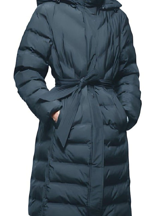 Дълго Дамско Puffer Якето За Зима Индиго