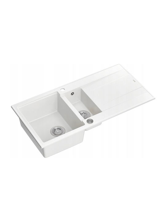 GraniteQ EVAN 156 Drop-In Chiuvetă Stânga Inox L100xW50cm Snow White