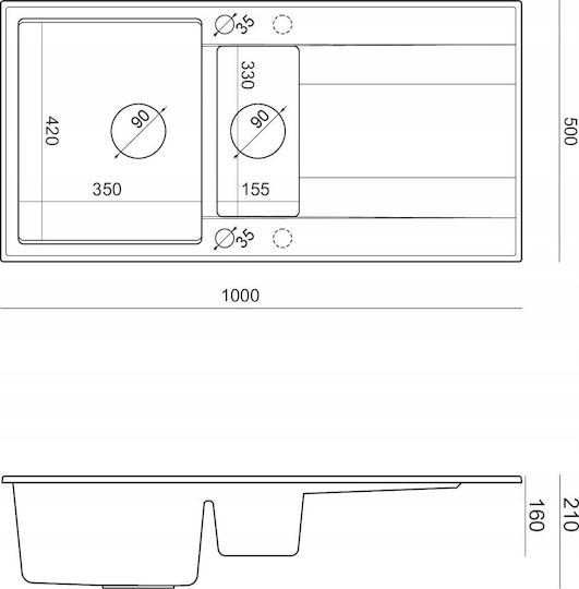 GraniteQ Evan 156 Drop-In Sink Synthetic Granite W100xD50cm White