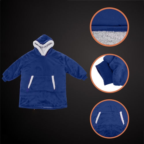 Pătură Polar Fleece Cu Mâneci 88x80cm Navy Blue