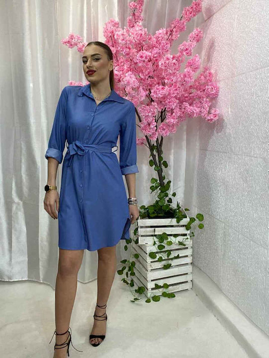 Rochie De Vară Pentru Femei Mini Rochie-Cămașă Satin Albastru Închis