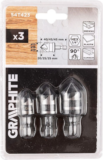 Graphite Σετ 3 Τρυπάνια με Εξάγωνο Στέλεχος