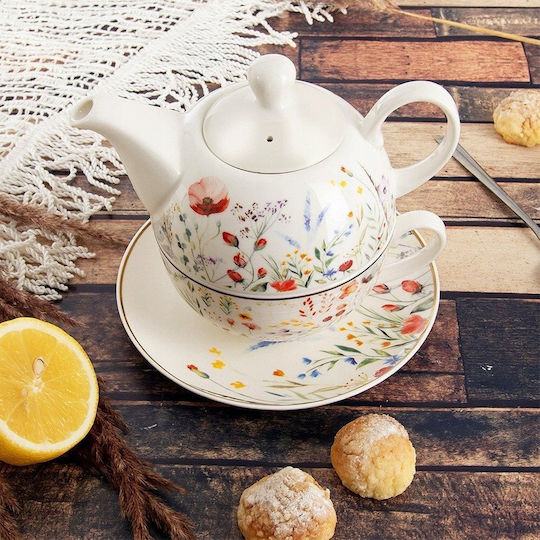 Lumarko Tea Set with Mug Made of White Porcelain 400ml 3 Pieces