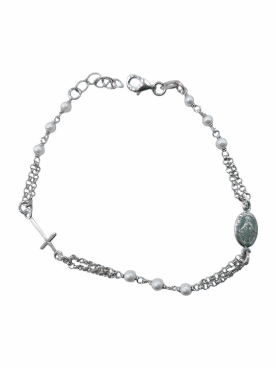 Damen Armband Silber Perlen Kreuz
