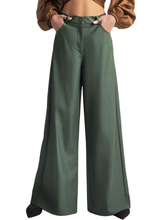 Damen Hoch tailliert Stoff Hose Khaki