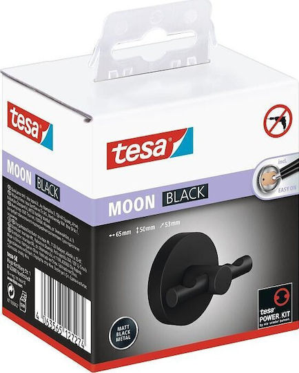 Tesa Double Wall-Mounted Bathroom Hook Black