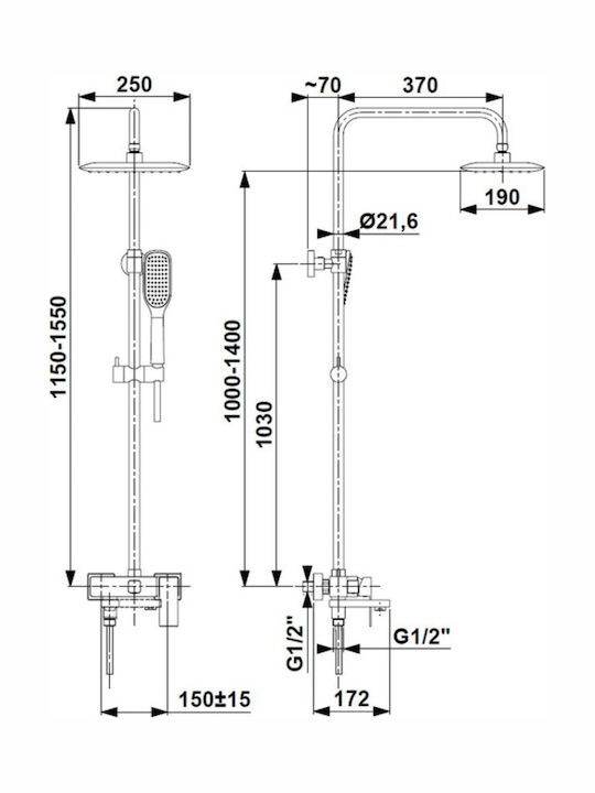 KFA Shower Column with Faucet 190cm Black 5907571512473