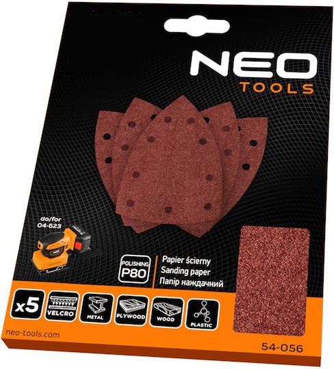 Neo Tools Γυαλόχαρτο K80 με Τρύπες 100x147mm Σετ 5τμχ