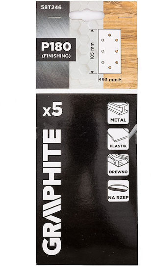 Graphite Γυαλόχαρτο K180 με Τρύπες 93x185mm Σετ 5τμχ