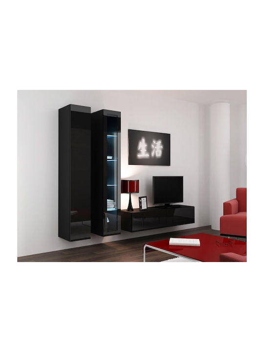 Vigo 180 Витрина за дневна от ПДЧ със стъкло Черен / Черен Гланц 40x30x180см