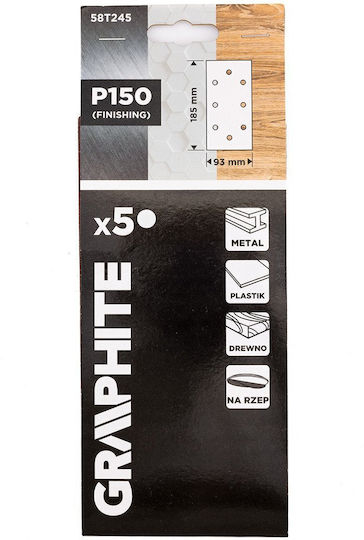 Graphite Γυαλόχαρτο Κ150 / K150 με Τρύπες 93x185mm Σετ 5τμχ