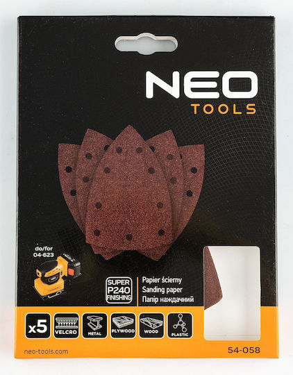 Neo Tools Γυαλόχαρτο K240 με Τρύπες 100x147mm Σετ 5τμχ